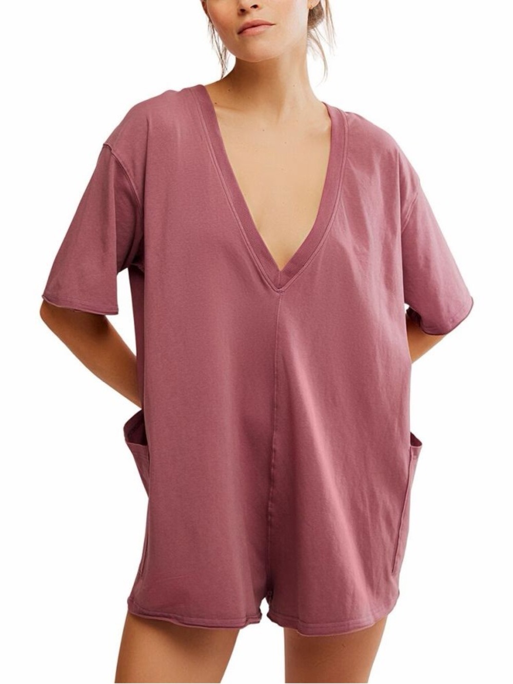 Free People Hot Shot Tee Romper - Clove M